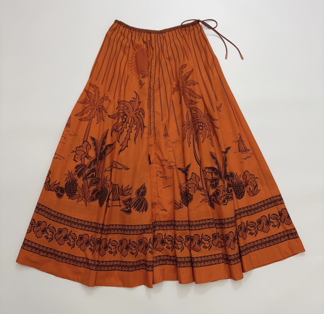 Alémais Orange Print Elastic Waist Maxi Skirt with Vacation Style Flowy Hem