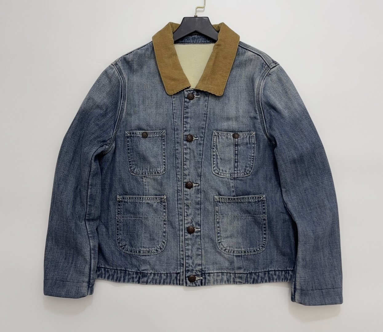 R13 Corduroy Color-Block Collar Double Layer Denim Jacket