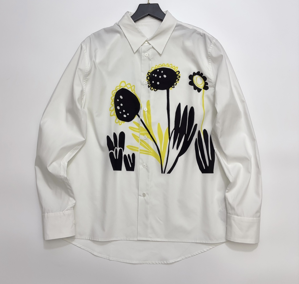 Artistic Floral Print Loose Fit Lapel Cotton Blouse