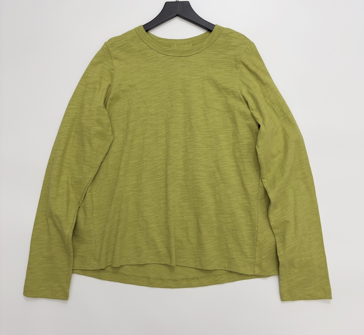 Japanese-Inspired R-Embroidered Pure Color Slub Cotton Long Sleeve Round Neck Basic T-Shirt
