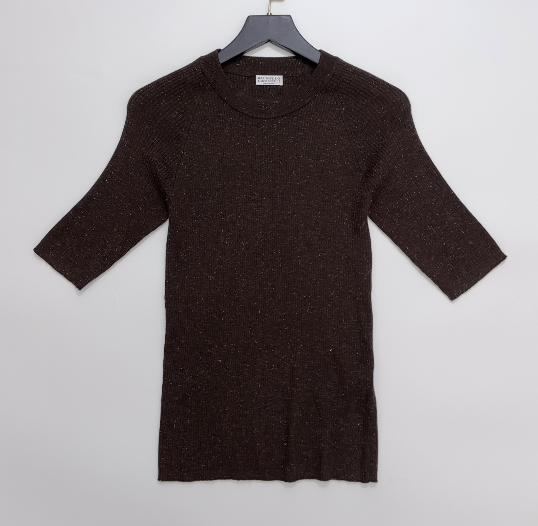 Brunello Cucinelli Sequin Embellished Slim-Fit Short Sleeve Knit Top