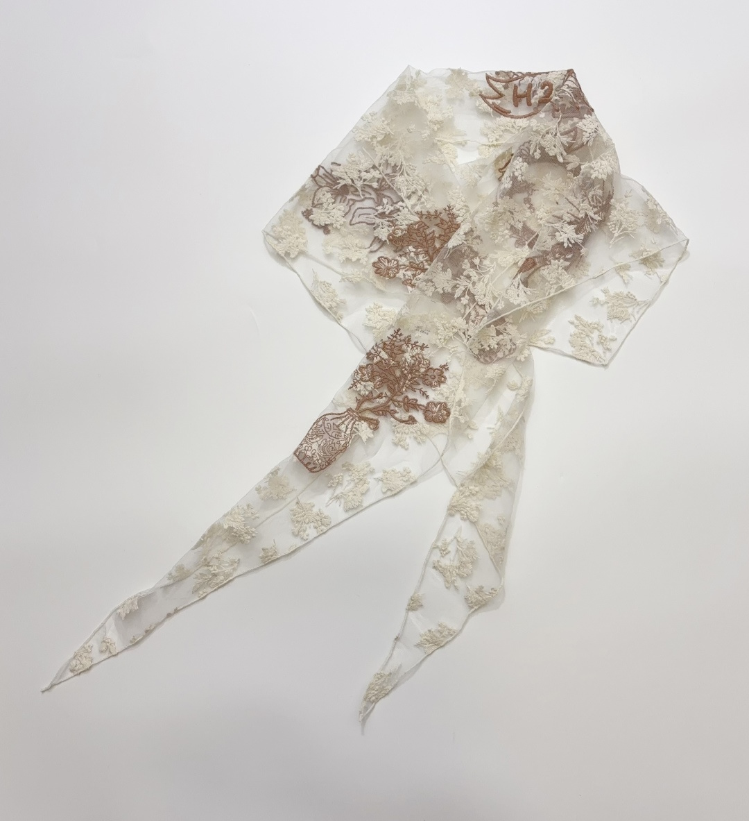 Embroidered Lace Triangle Scarf