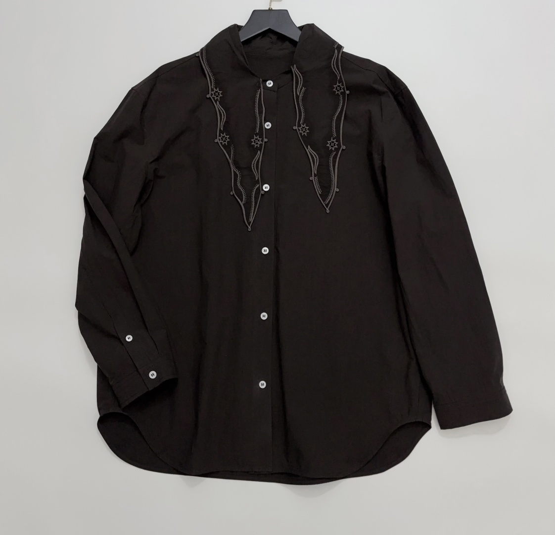 YOE Embroidered Ruffle Collar Cutout Blouse