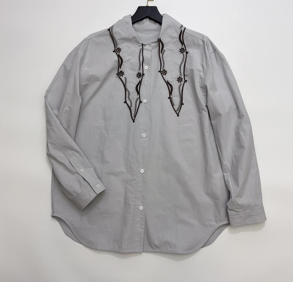 YOE Embroidered Ruffle Collar Cutout Blouse