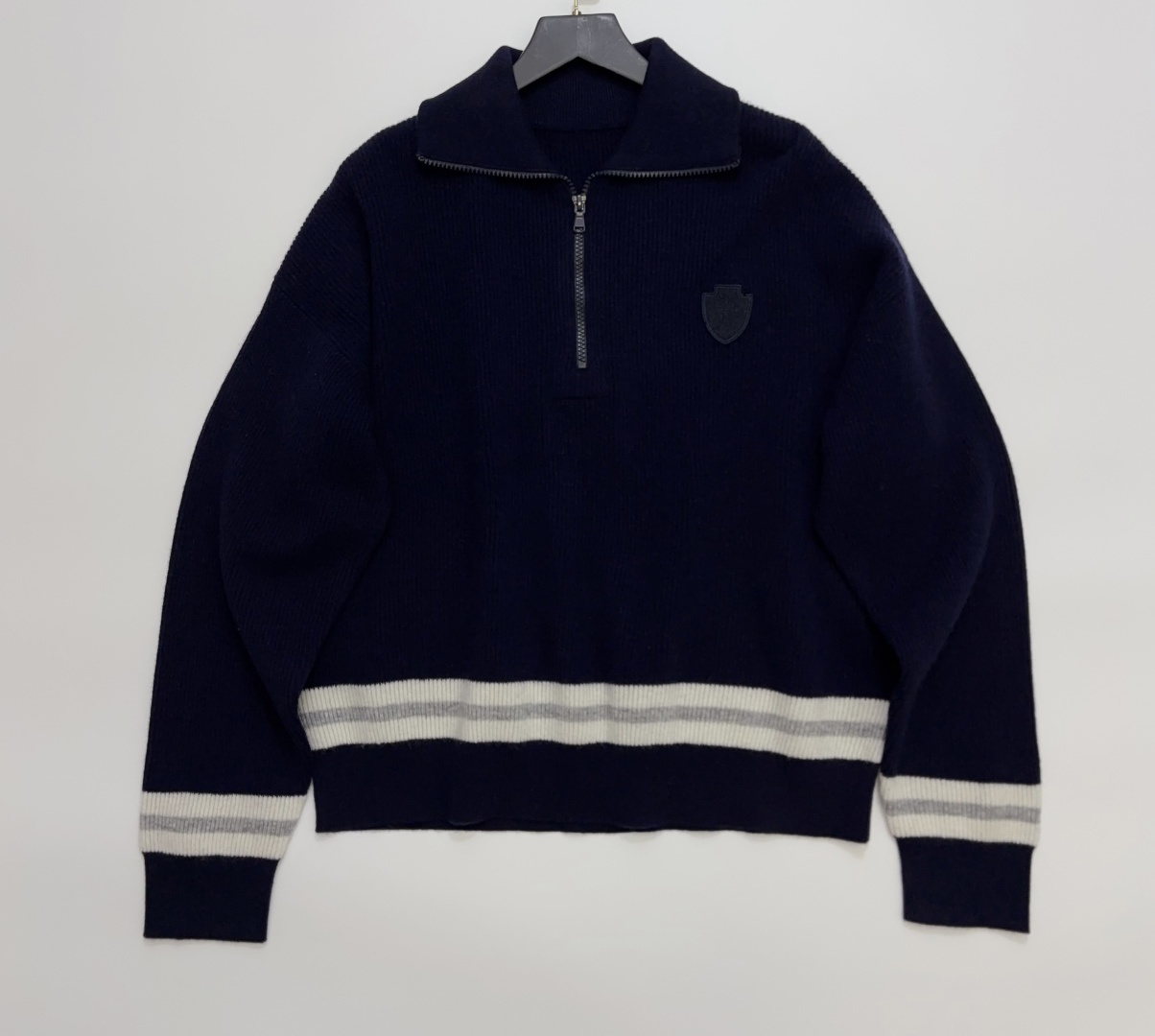 Burberry English Ribbed High Neck Zip-Collar Logo Sweater