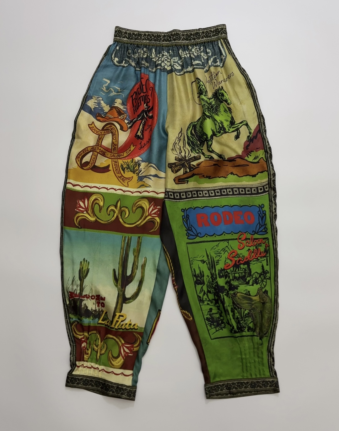 Silk Color-block Retro Print Cropped Trousers