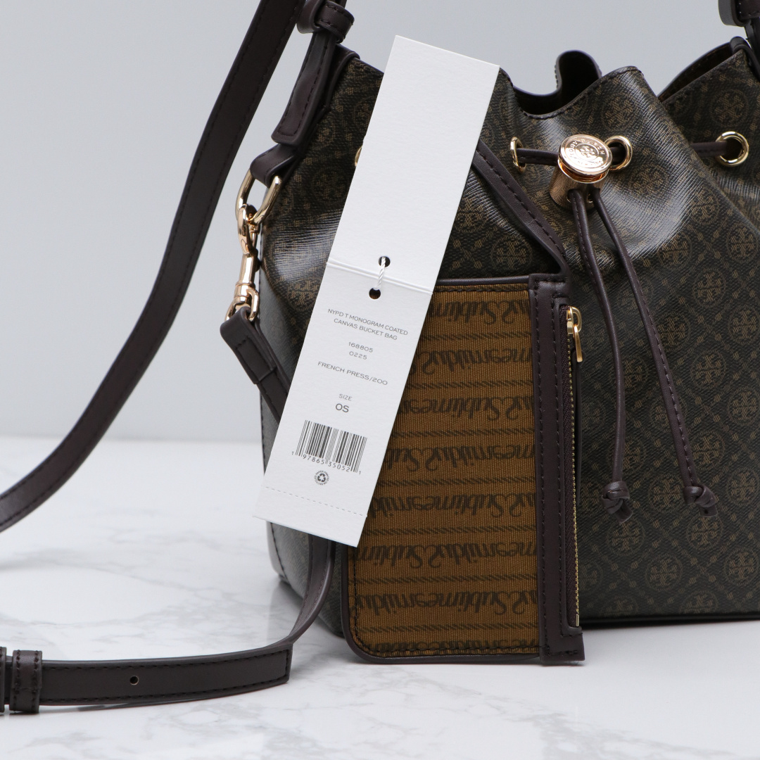 Tory Burch ～Tory burch 新款168805 高级色 大号水桶包采用细腻皮革饰边