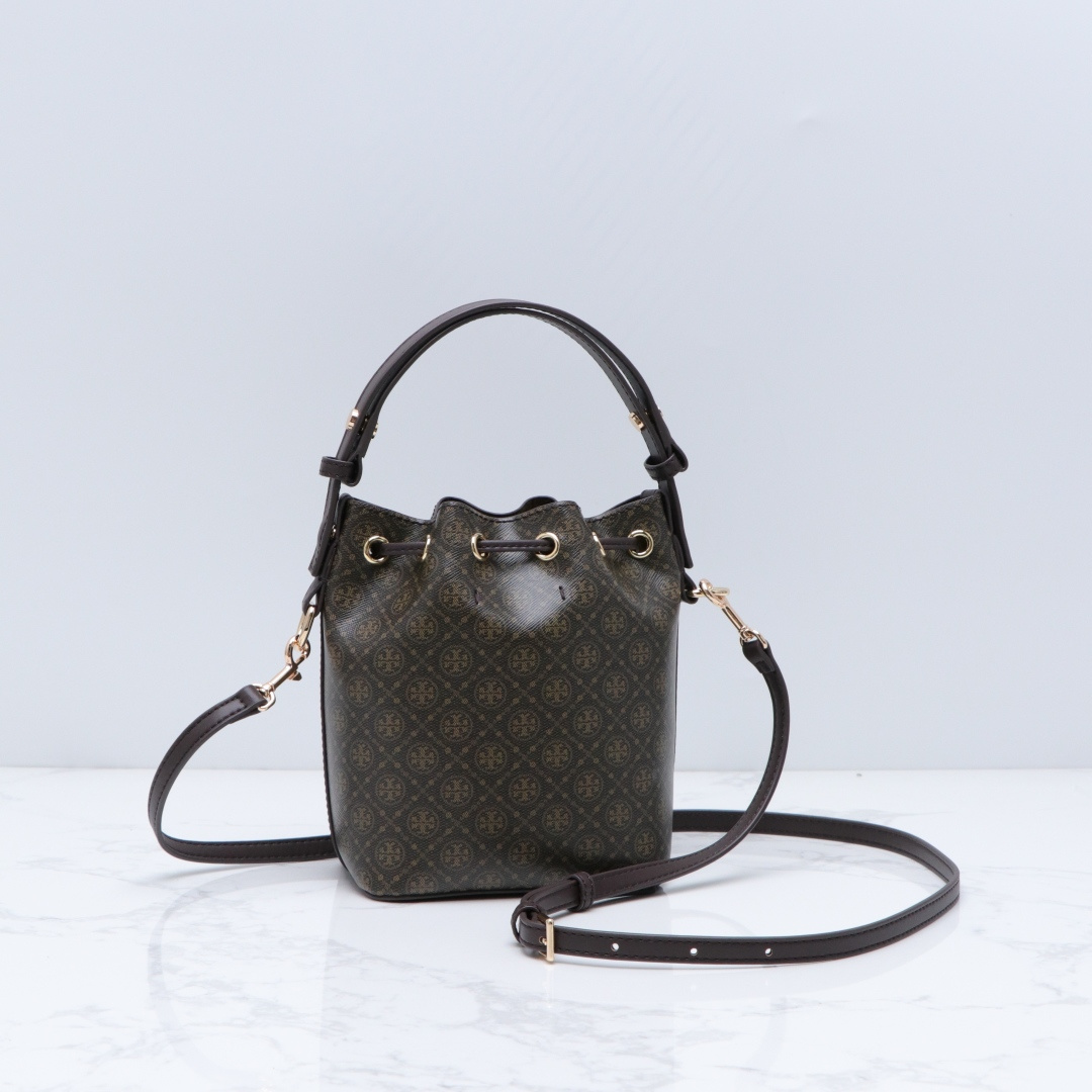 Tory Burch ～Tory burch 新款 164889 高级色 小号水桶包采用细腻皮革饰边