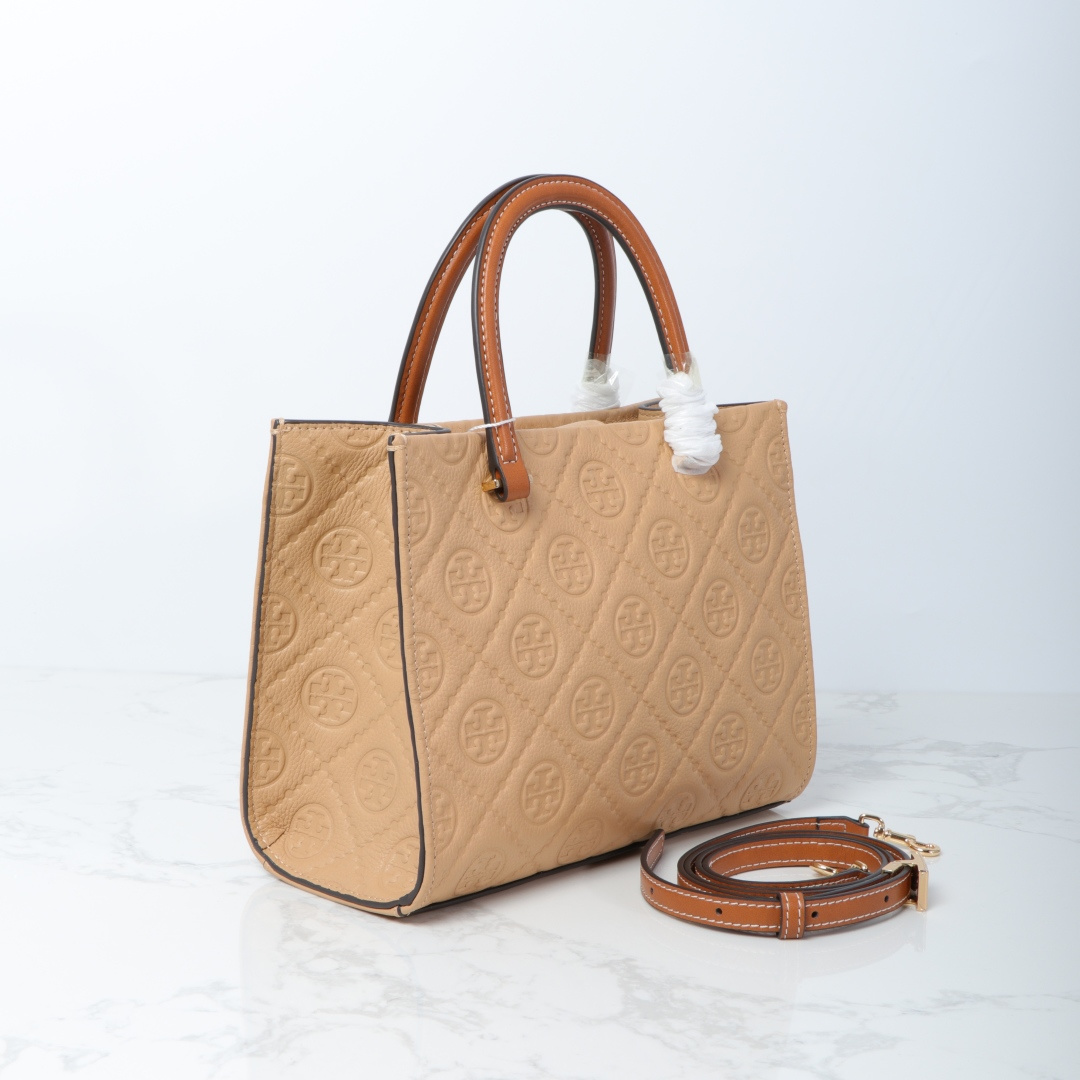 Tory Burch TB新款、 手提斜挎包搭配压花皮革 魅力隽永又风格独具 牛皮手提托特包 配有可拆卸斜挎背带