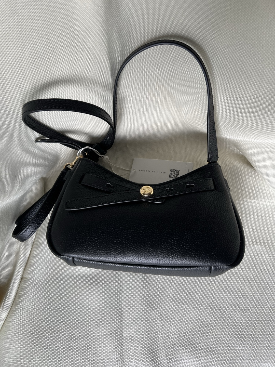 Tory Burch ～秋冬新款 荔枝纹头层牛皮 单肩包斜挎包 肩带可以调节 可以随意拆卸