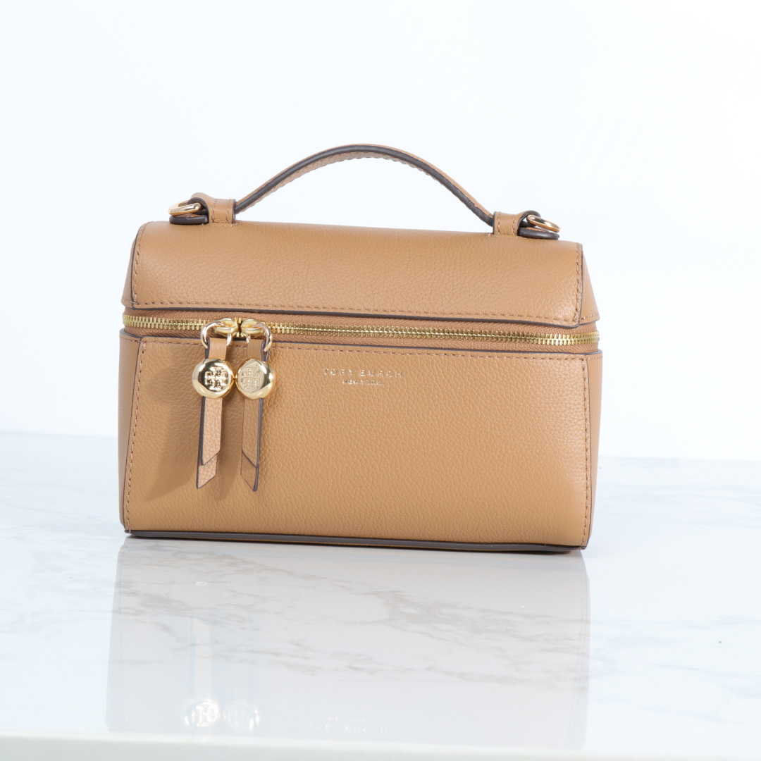 Tory Burch ～ 新款 Tory burch荔枝纹牛皮盒子包 牛皮化妆包 单肩单肩斜挎 手提均可