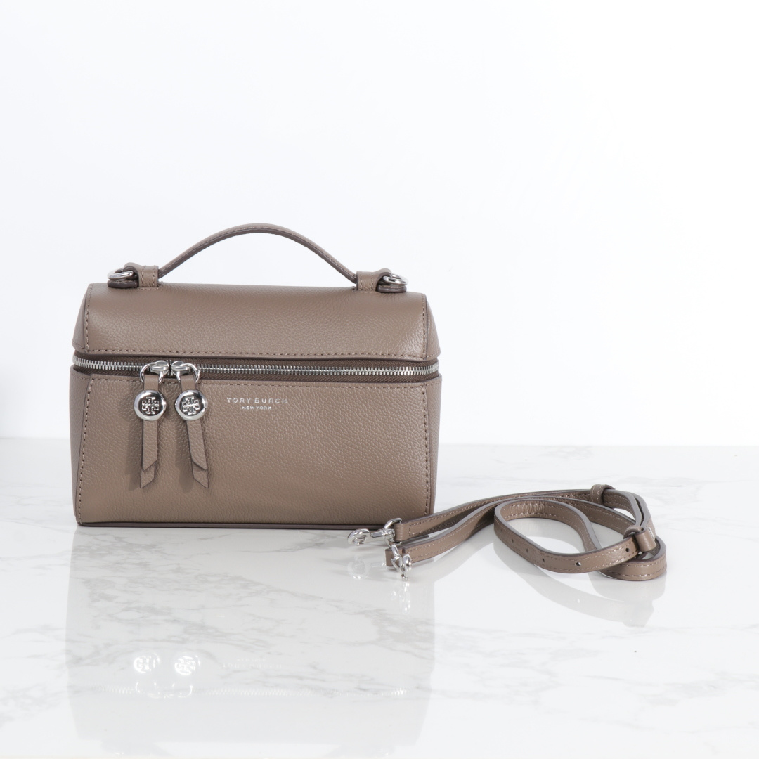 Tory Burch ～ 新款 Tory burch荔枝纹牛皮盒子包 牛皮化妆包 单肩单肩斜挎 手提均可