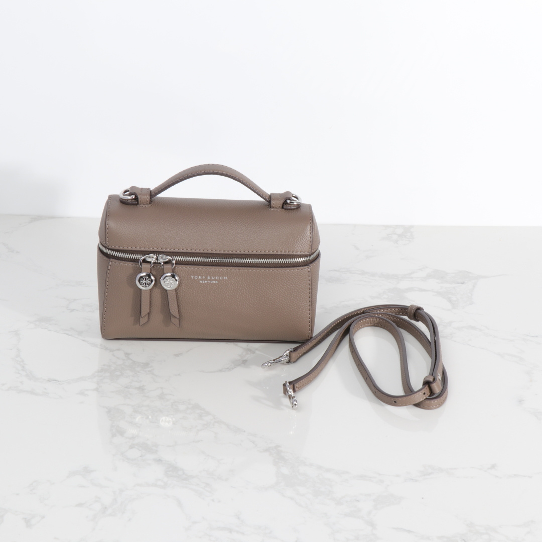 Tory Burch ～ 新款 Tory burch荔枝纹牛皮盒子包 牛皮化妆包 单肩单肩斜挎 手提均可