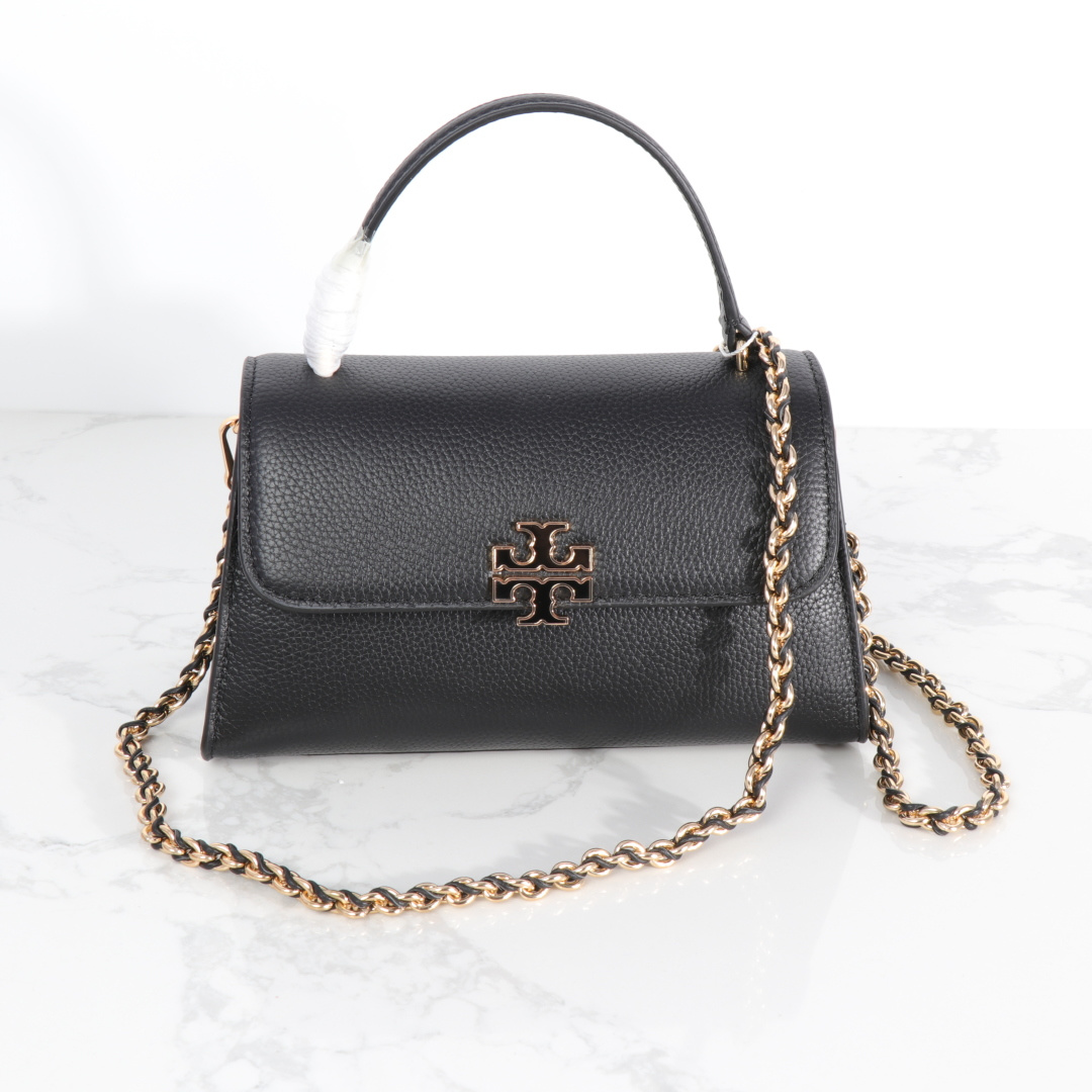 Tory Burch 新款TB女包荔枝头层牛皮手提小方包 盒子包 2025百搭斜挎包气质手拎包 尺寸23×10.5×13