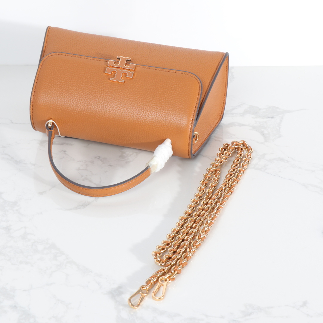 Tory Burch 新款TB女包荔枝头层牛皮手提小方包 盒子包 2025百搭斜挎包气质手拎包 尺寸23×10.5×13