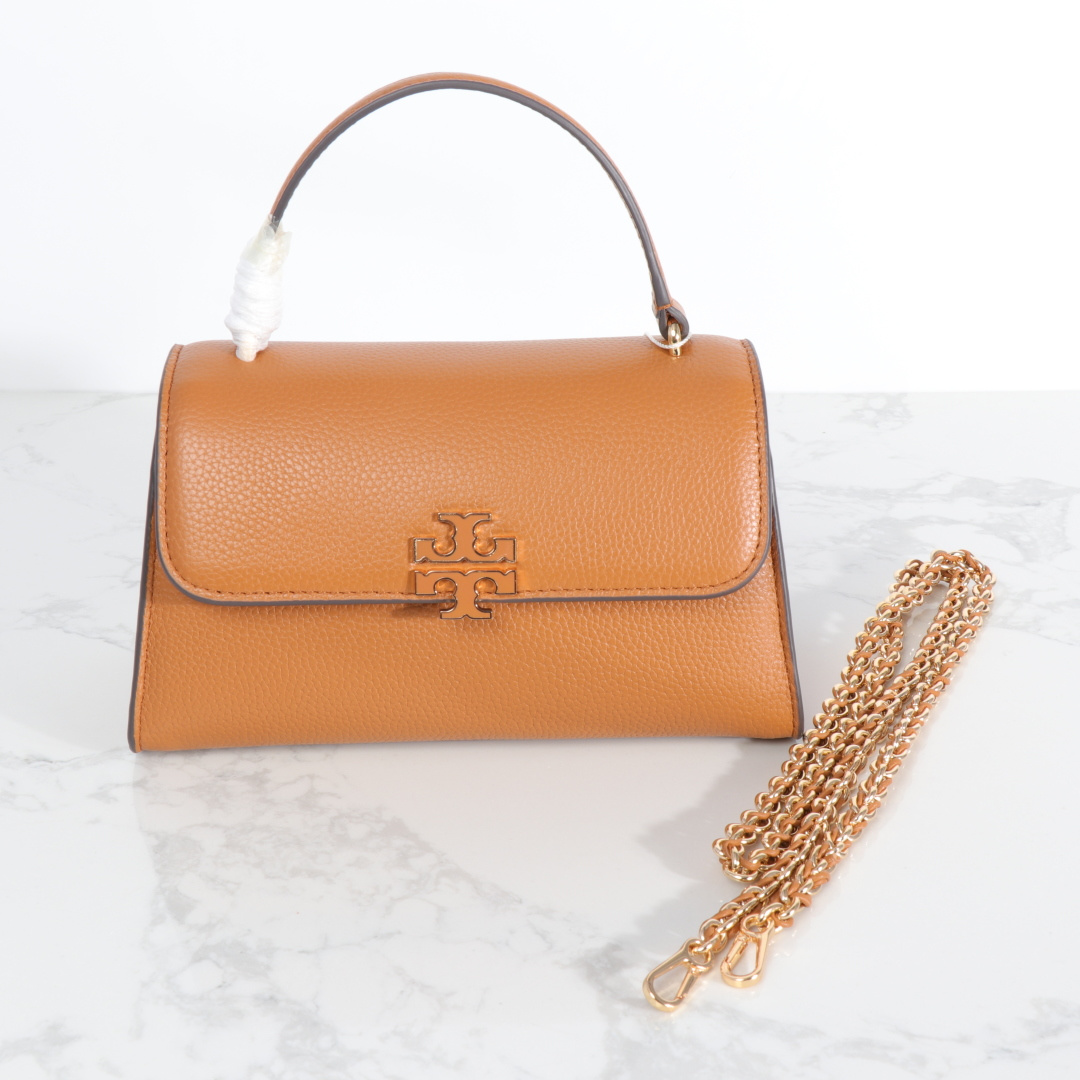 Tory Burch 新款TB女包荔枝头层牛皮手提小方包 盒子包 2025百搭斜挎包气质手拎包 尺寸23×10.5×13