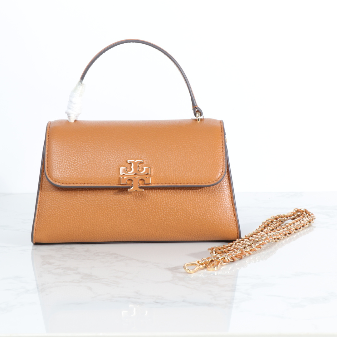 Tory Burch 新款TB女包荔枝头层牛皮手提小方包 盒子包 2025百搭斜挎包气质手拎包 尺寸23×10.5×13