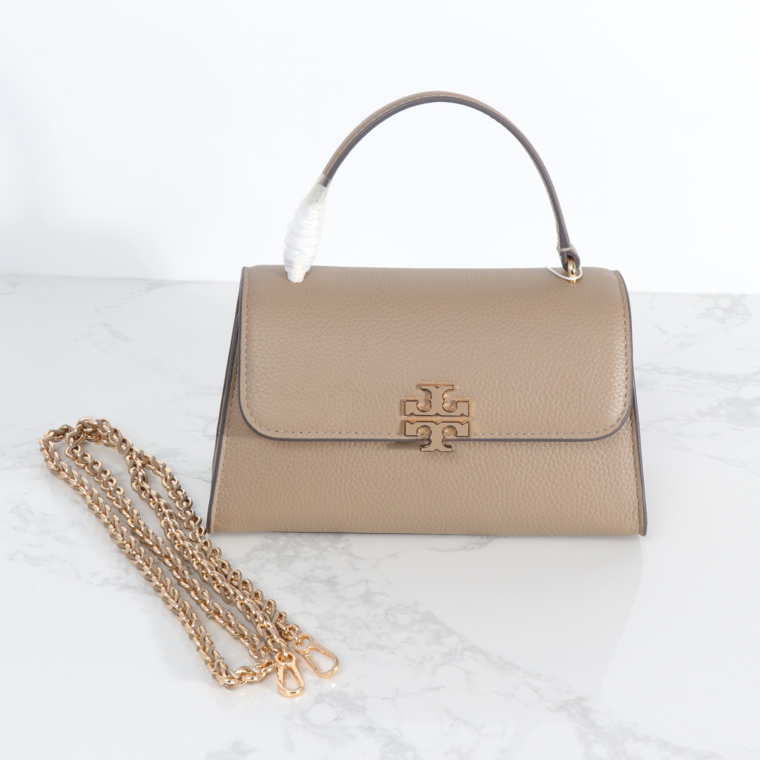 Tory Burch 新款TB女包荔枝头层牛皮手提小方包 盒子包 2025百搭斜挎包气质手拎包 尺寸23×10.5×13