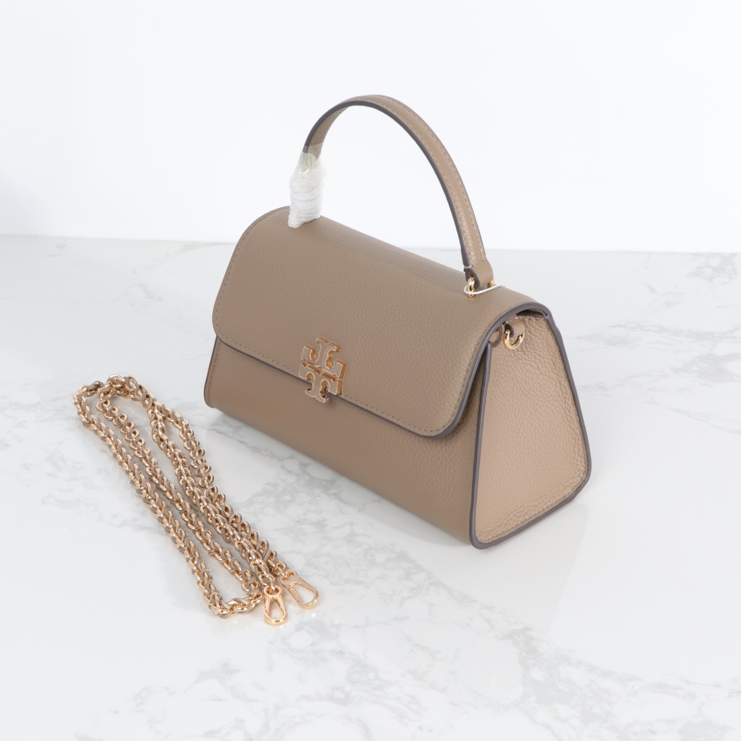 Tory Burch 新款TB女包荔枝头层牛皮手提小方包 盒子包 2025百搭斜挎包气质手拎包 尺寸23×10.5×13