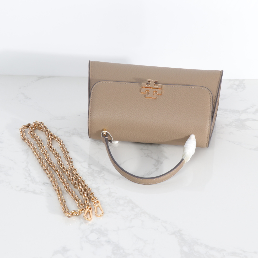 Tory Burch 新款TB女包荔枝头层牛皮手提小方包 盒子包 2025百搭斜挎包气质手拎包 尺寸23×10.5×13