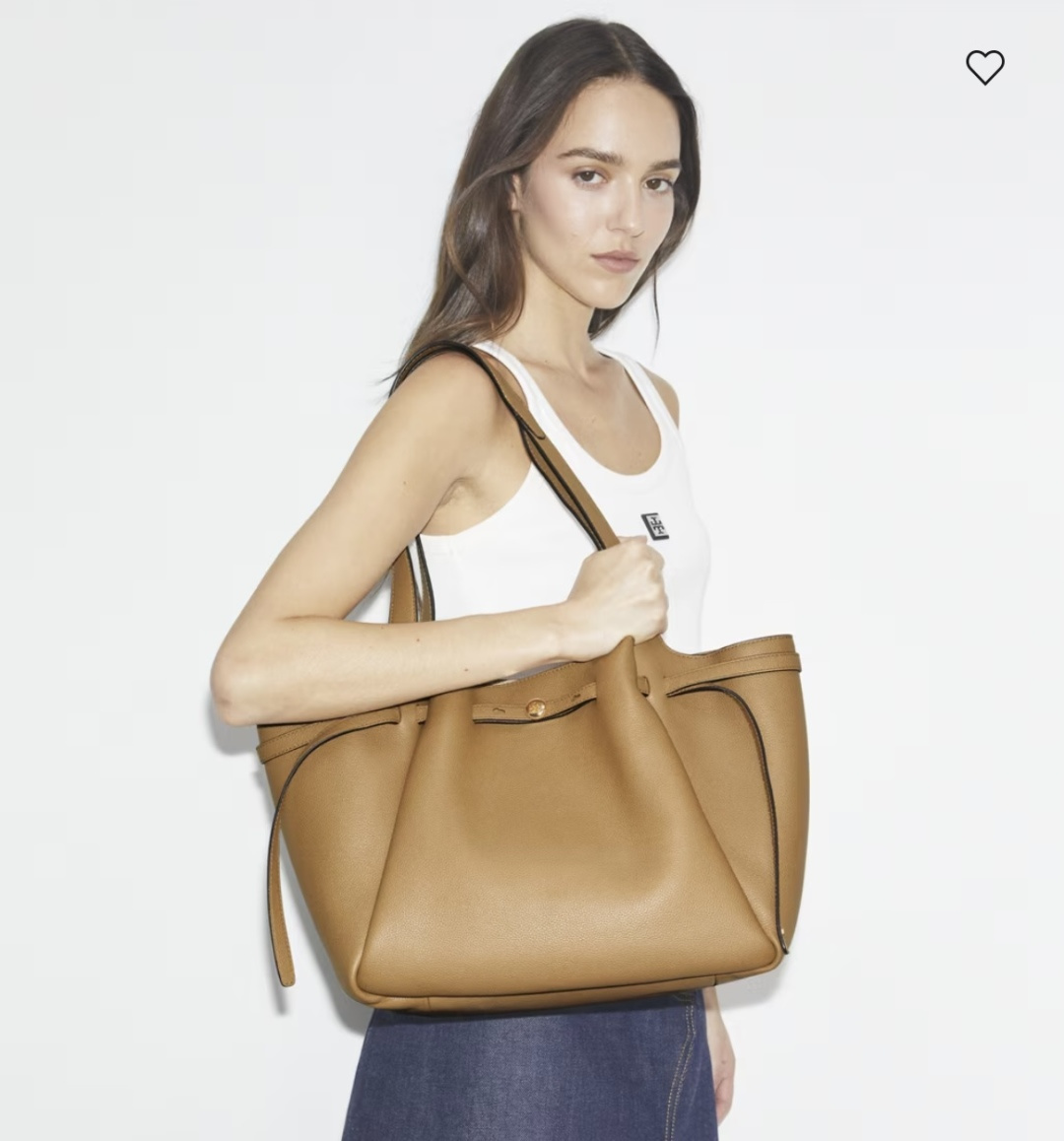 Tory Burch ～编号 163388 荔枝纹头层牛皮 磁性按扣闭 合 带领钉闭合的腰带 顶部提手