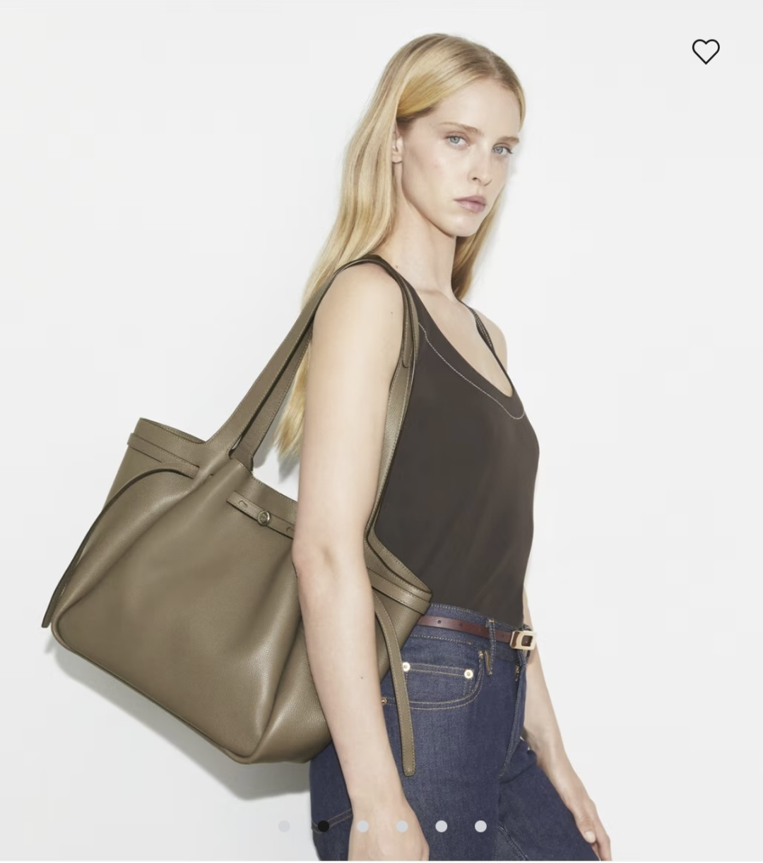 Tory Burch ～编号 163388 荔枝纹头层牛皮 磁性按扣闭 合 带领钉闭合的腰带 顶部提手
