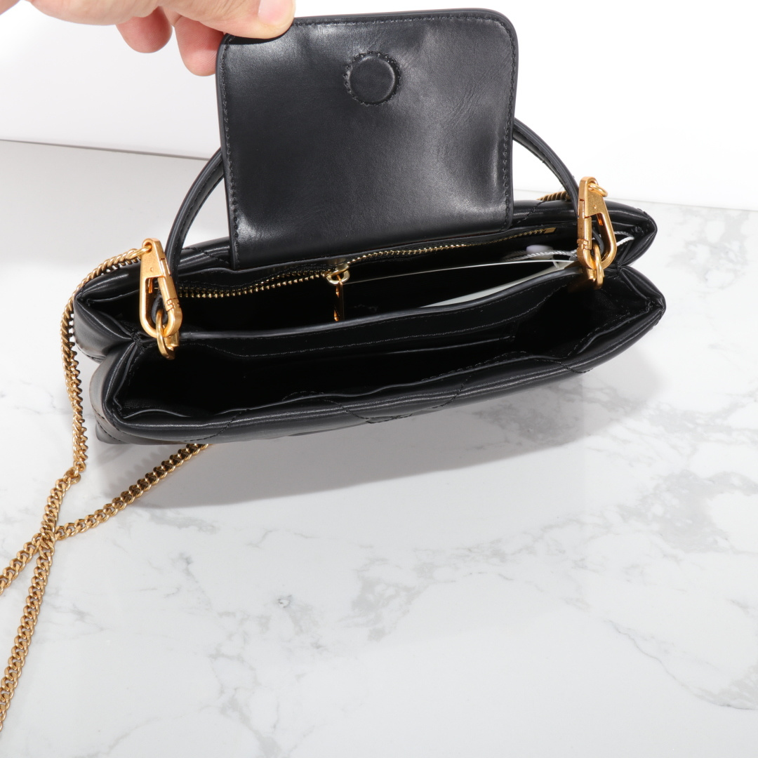 Tory Burch ～Tory Burch Kira 2025新款迷你手提云朵包 牛皮菱格戴妃包 手提斜挎链条包