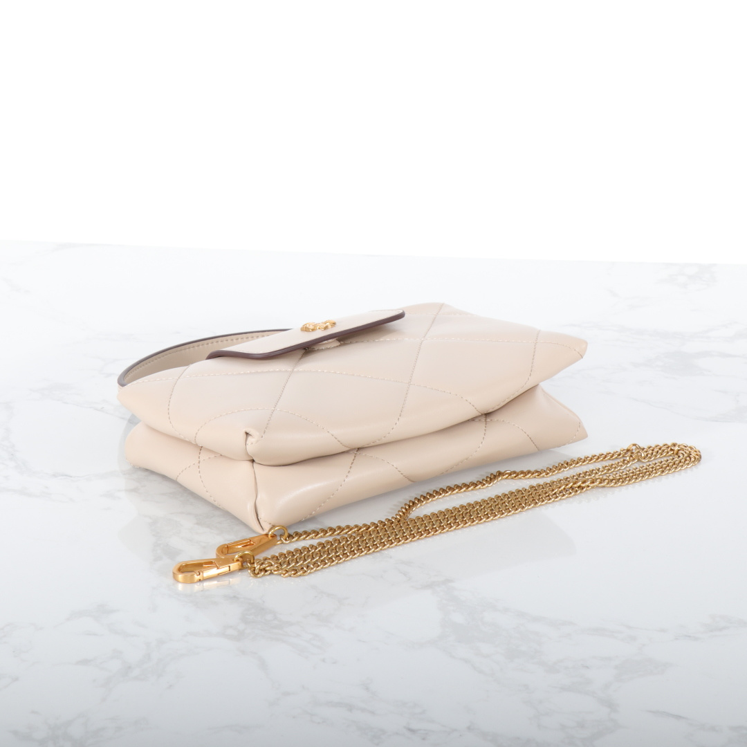 Tory Burch ～Tory Burch Kira 2025新款迷你手提云朵包 牛皮菱格戴妃包 手提斜挎链条包