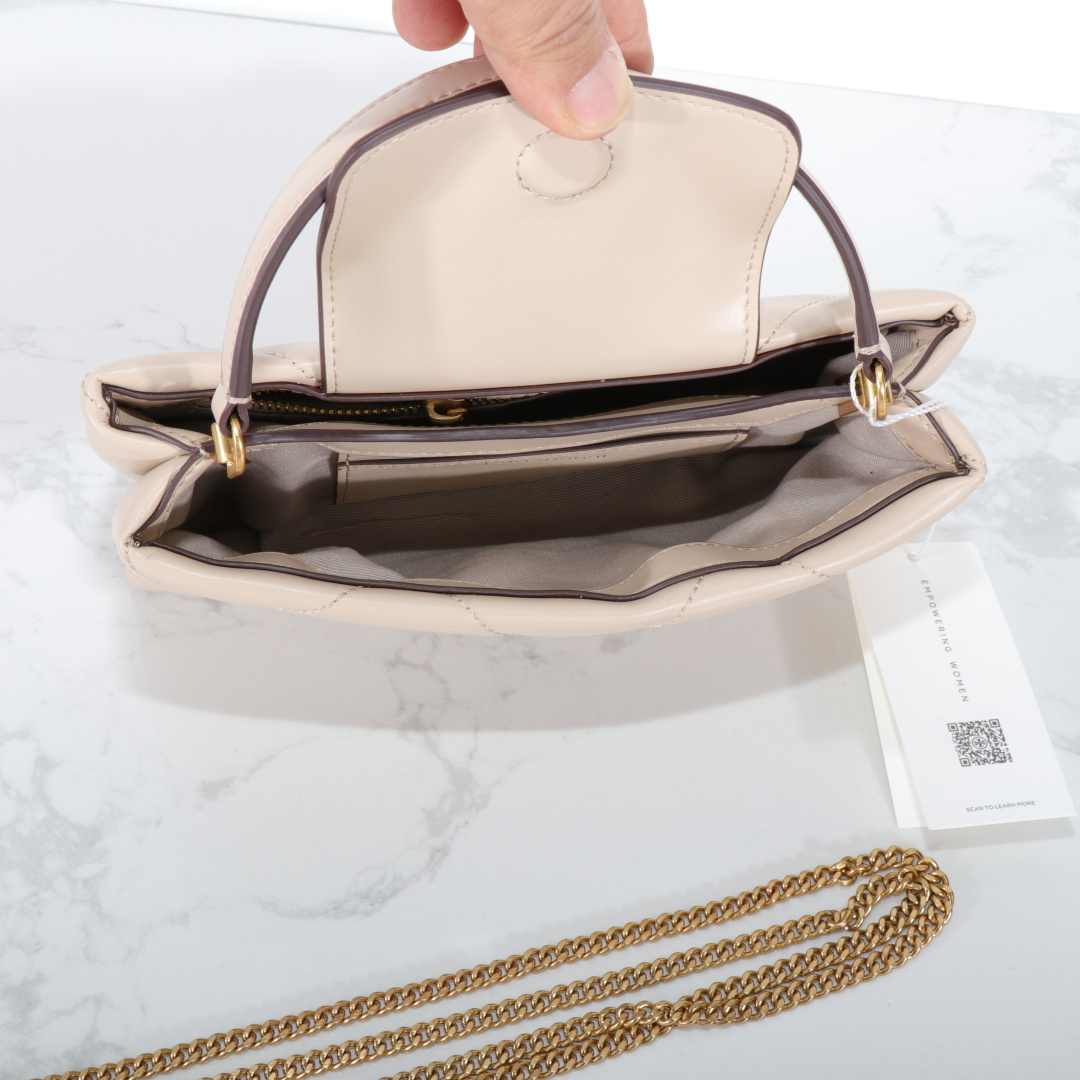 Tory Burch ～Tory Burch Kira 2025新款迷你手提云朵包 牛皮菱格戴妃包 手提斜挎链条包
