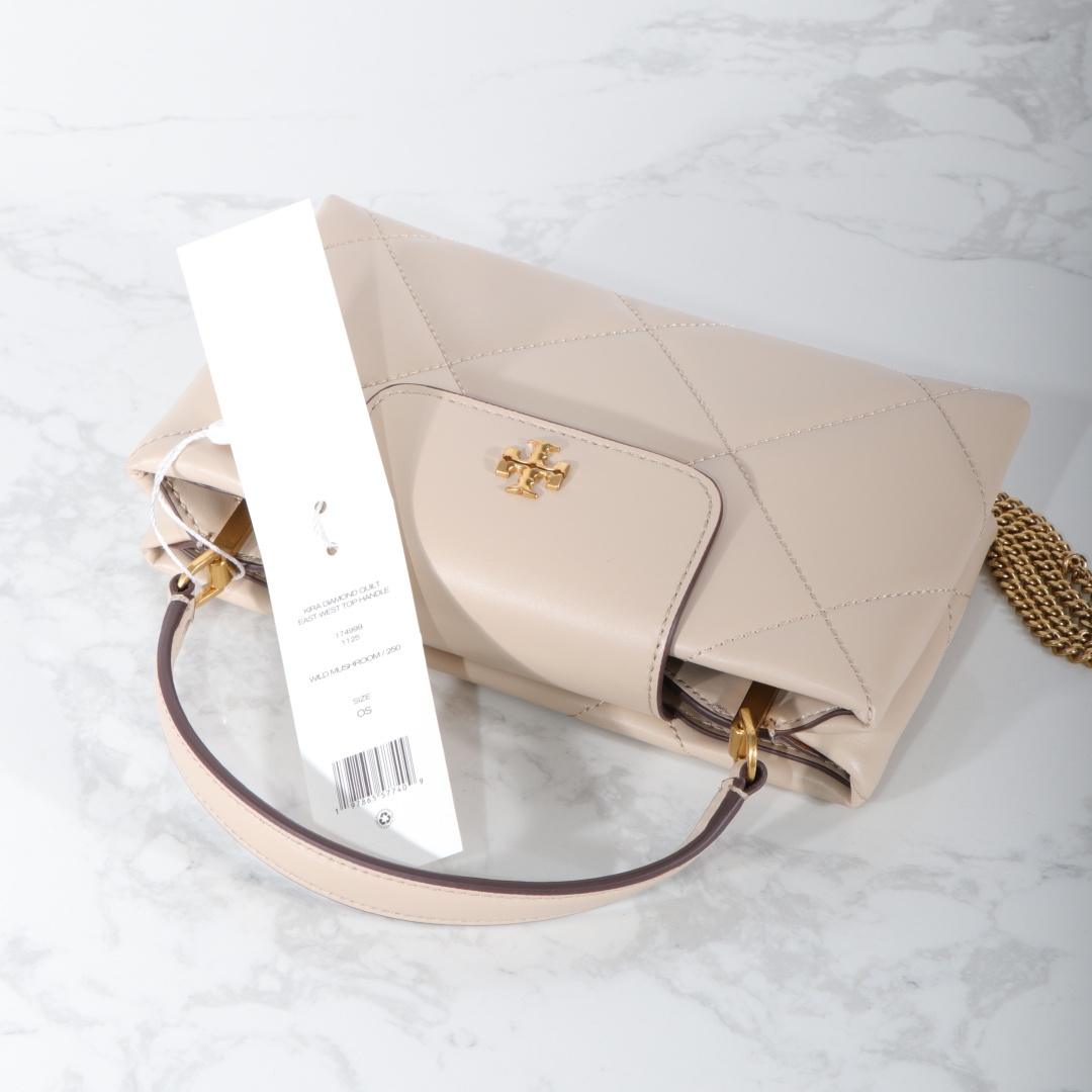 Tory Burch ～Tory Burch Kira 2025新款迷你手提云朵包 牛皮菱格戴妃包 手提斜挎链条包