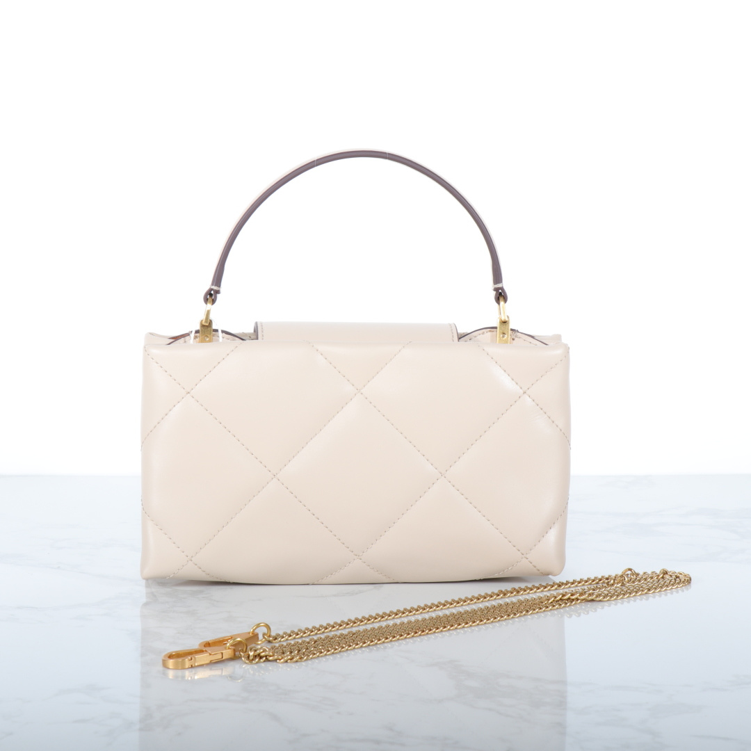 Tory Burch ～Tory Burch Kira 2025新款迷你手提云朵包 牛皮菱格戴妃包 手提斜挎链条包