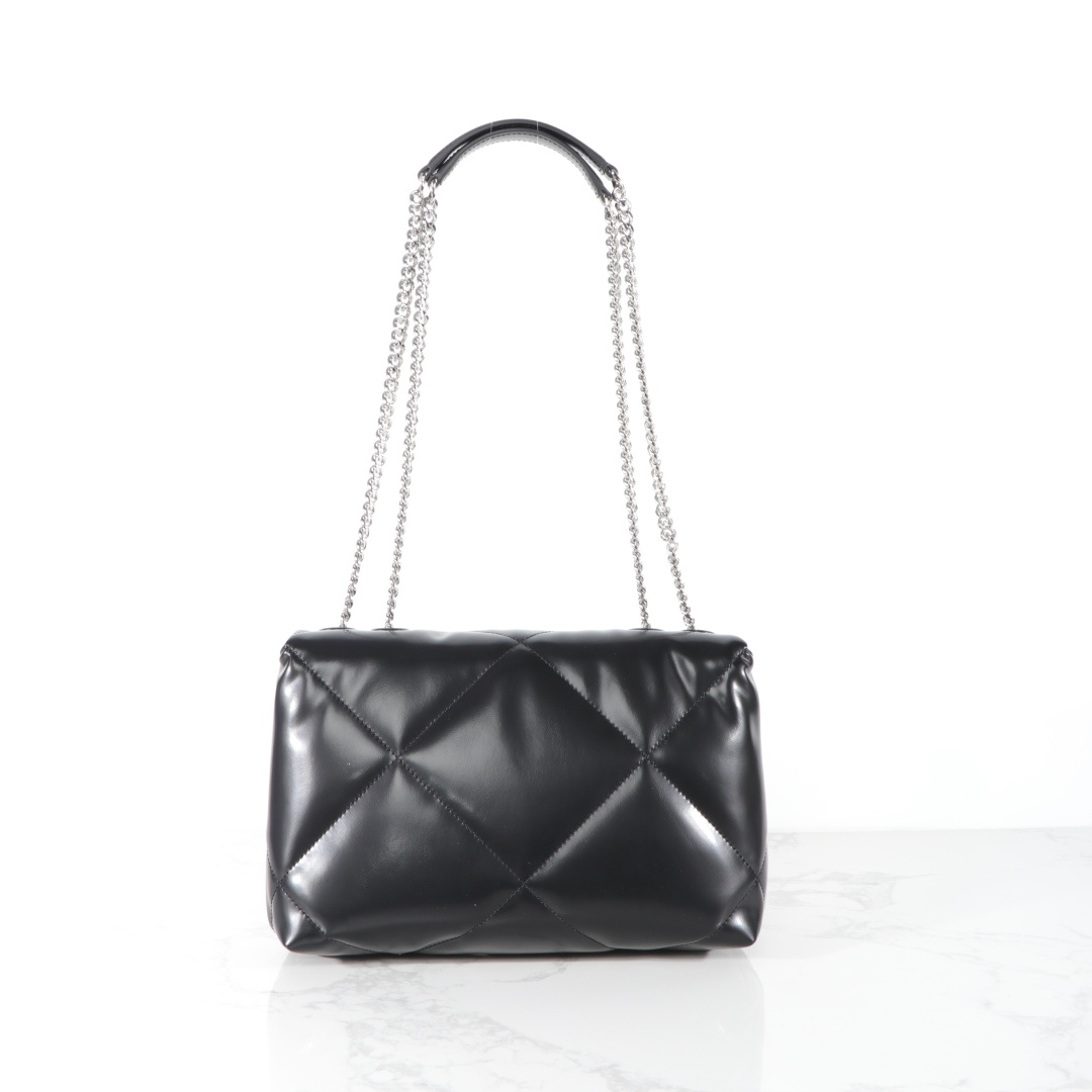 Tory Burch 大号黑色 新款 TB 大号 154704 小号 154706 最新款牛皮 云朵包 银色五金链条肩带背包 多功能使用 女士挎包 头层牛皮 可 单肩 可斜挎 超