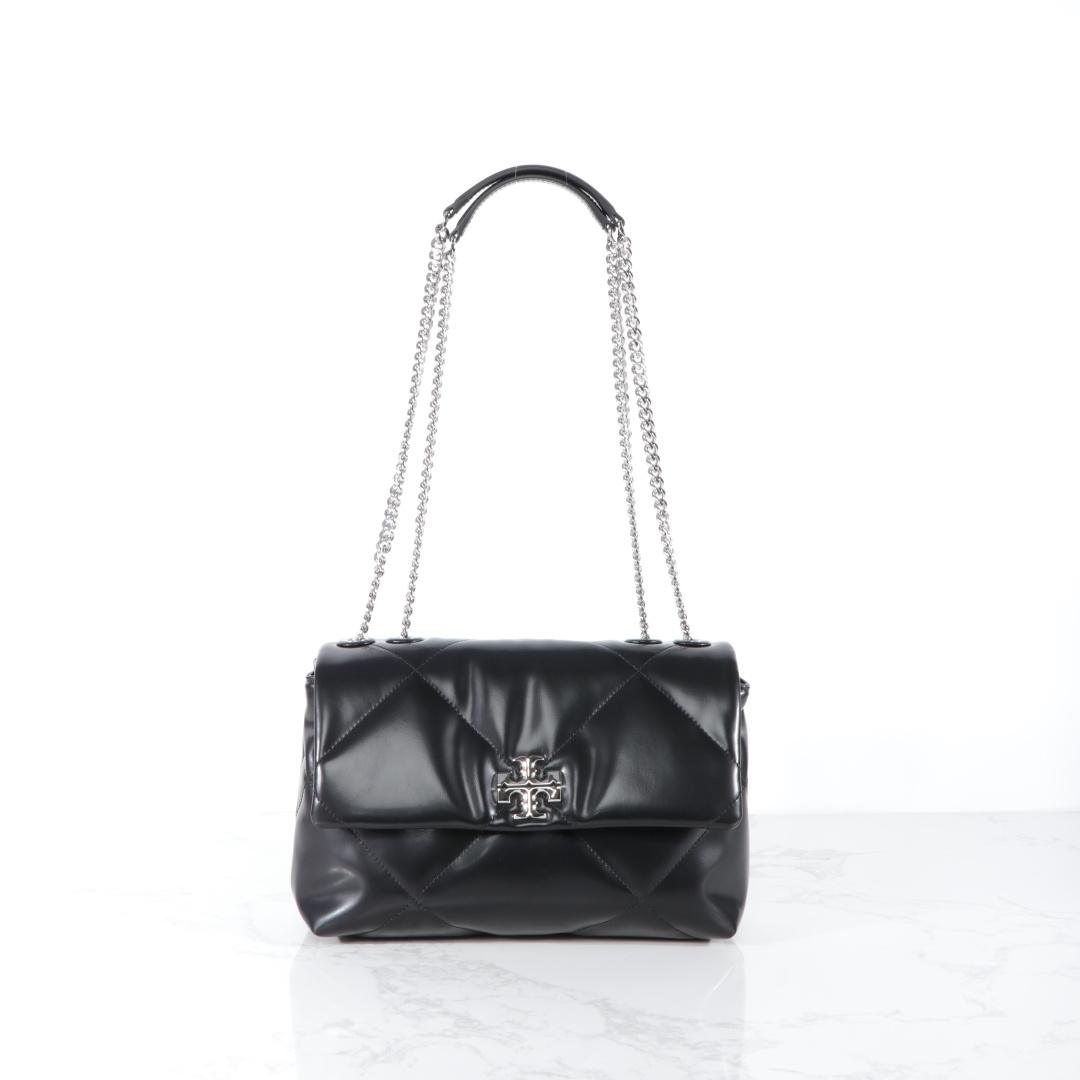 Tory Burch 大号黑色 新款 TB 大号 154704 小号 154706 最新款牛皮 云朵包 银色五金链条肩带背包 多功能使用 女士挎包 头层牛皮 可 单肩 可斜挎 超