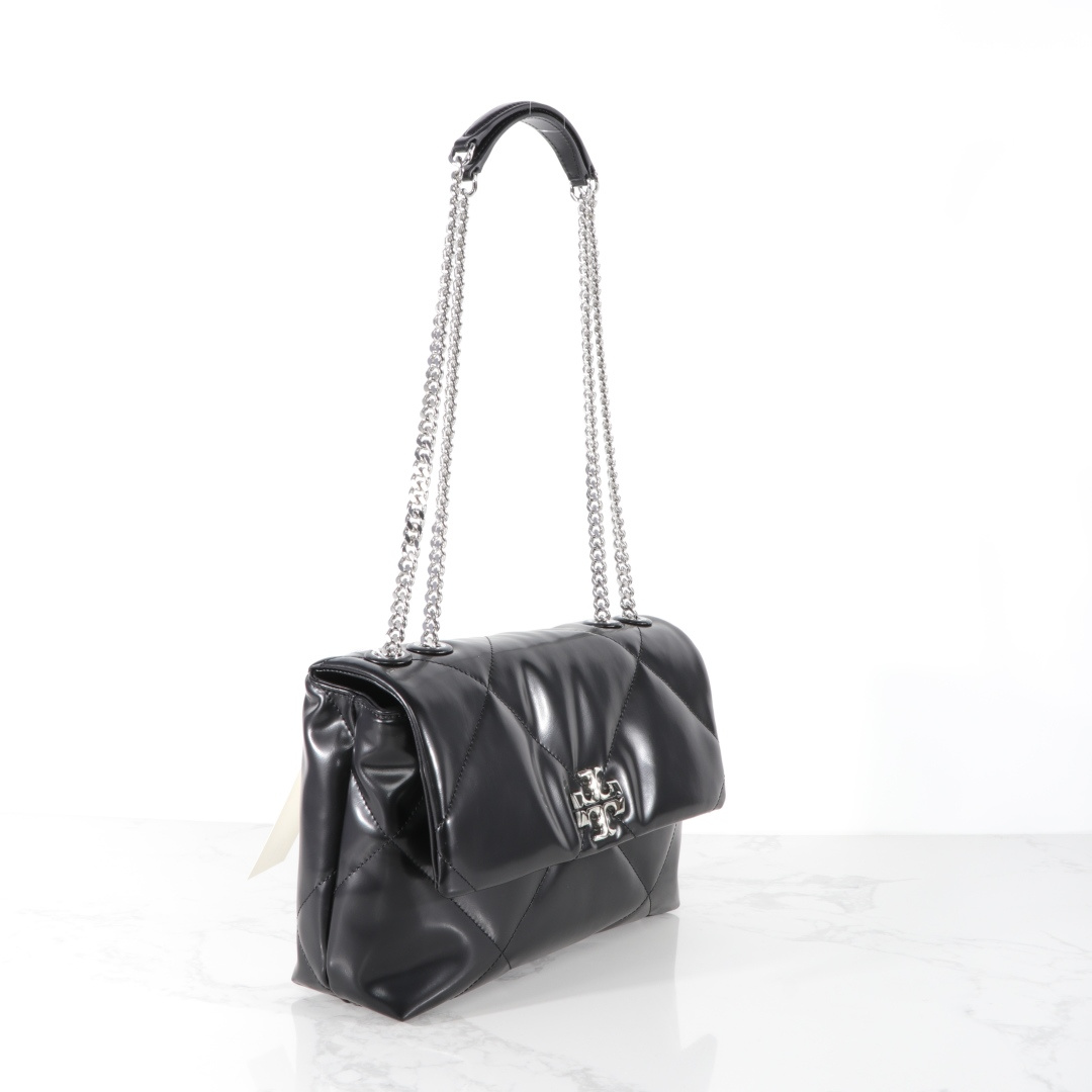 Tory Burch 大号黑色 新款 TB 大号 154704 小号 154706 最新款牛皮 云朵包 银色五金链条肩带背包 多功能使用 女士挎包 头层牛皮 可 单肩 可斜挎 超