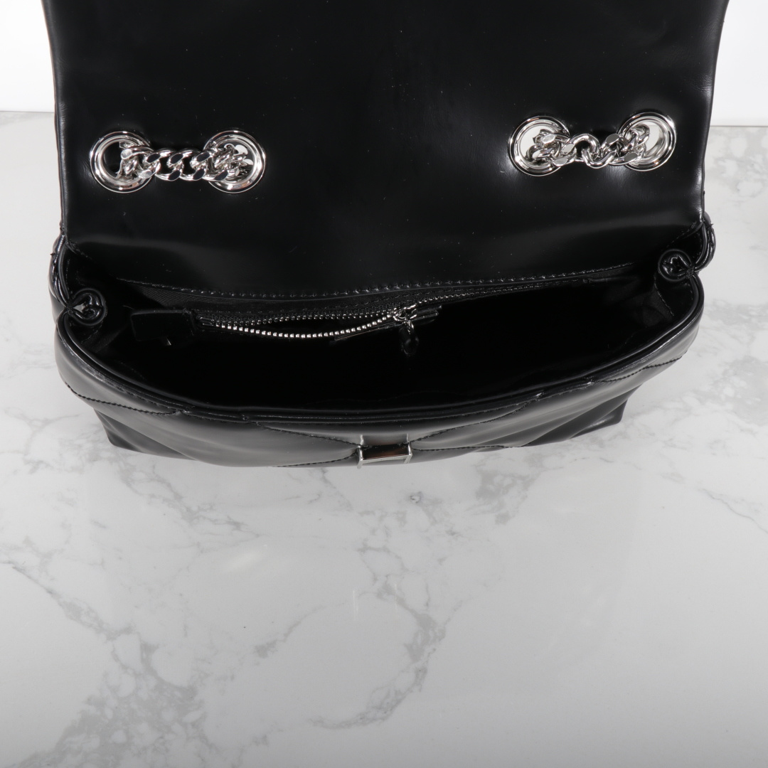 Tory Burch 小号黑色 新款 TB 154706最新款牛皮 云朵包 银色五金链条肩带背包 多功能使用 女士挎包 头层牛皮 可 单肩 可斜挎 超