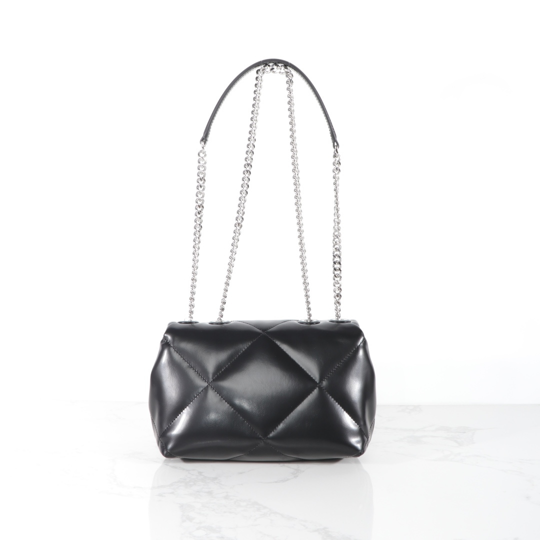 Tory Burch 小号黑色 新款 TB 154706最新款牛皮 云朵包 银色五金链条肩带背包 多功能使用 女士挎包 头层牛皮 可 单肩 可斜挎 超