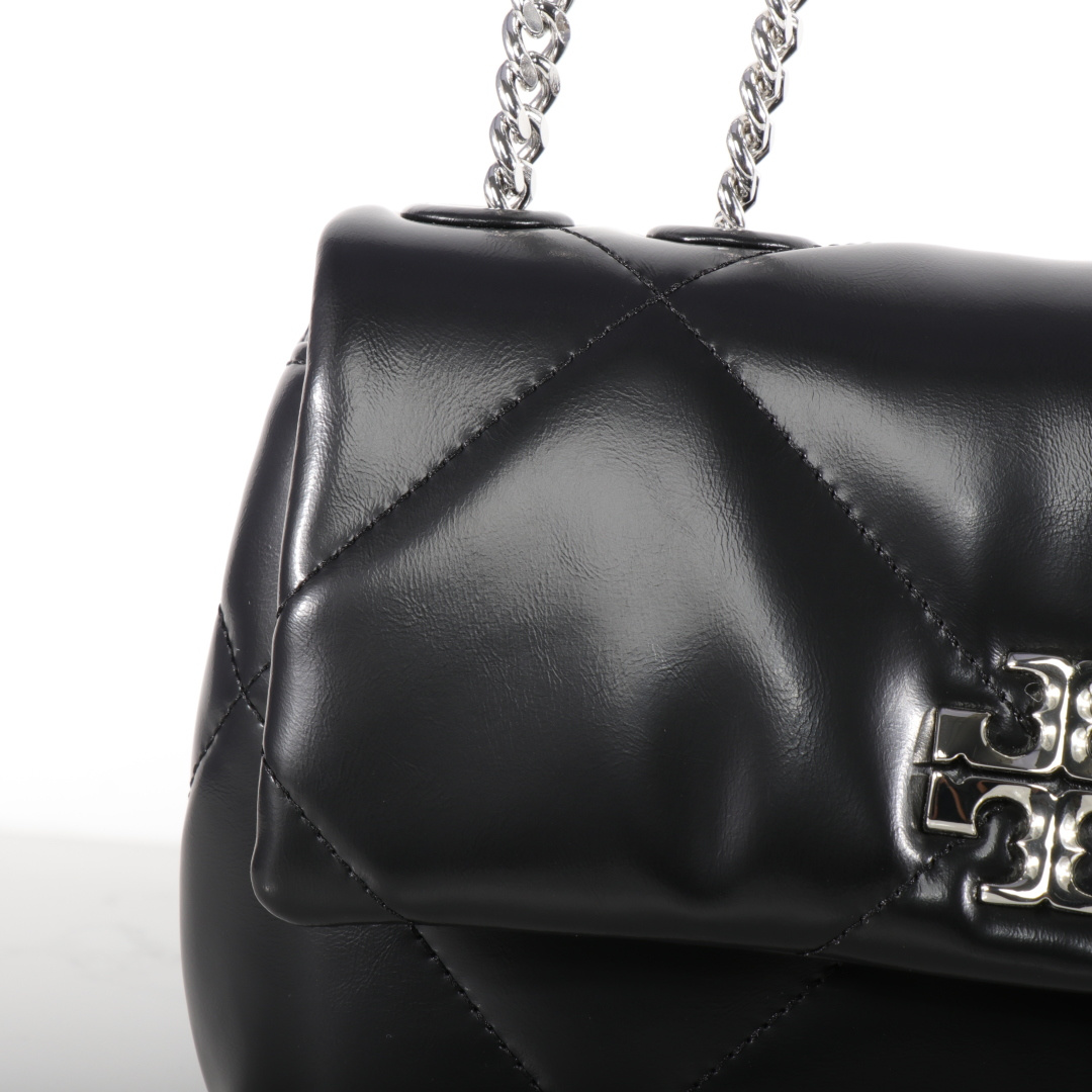 Tory Burch 小号黑色 新款 TB 154706最新款牛皮 云朵包 银色五金链条肩带背包 多功能使用 女士挎包 头层牛皮 可 单肩 可斜挎 超