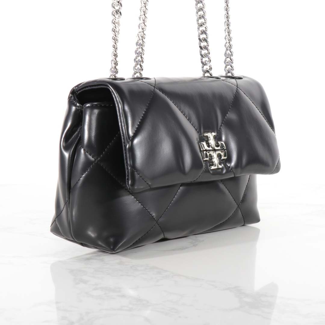 Tory Burch 小号黑色 新款 TB 154706最新款牛皮 云朵包 银色五金链条肩带背包 多功能使用 女士挎包 头层牛皮 可 单肩 可斜挎 超