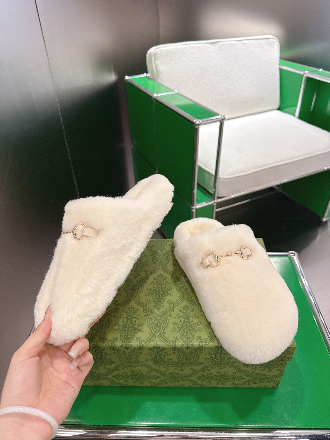 Gucci 古驰马衔扣包头毛毛拖 ‼