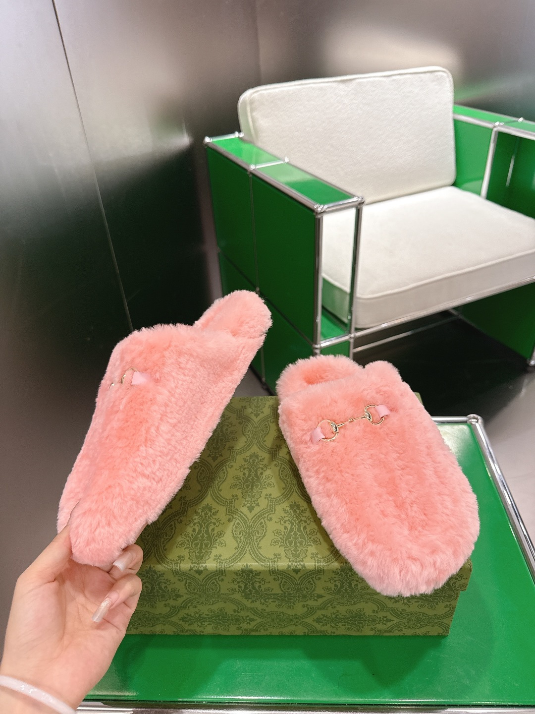 Gucci 古驰马衔扣包头毛毛拖 ‼