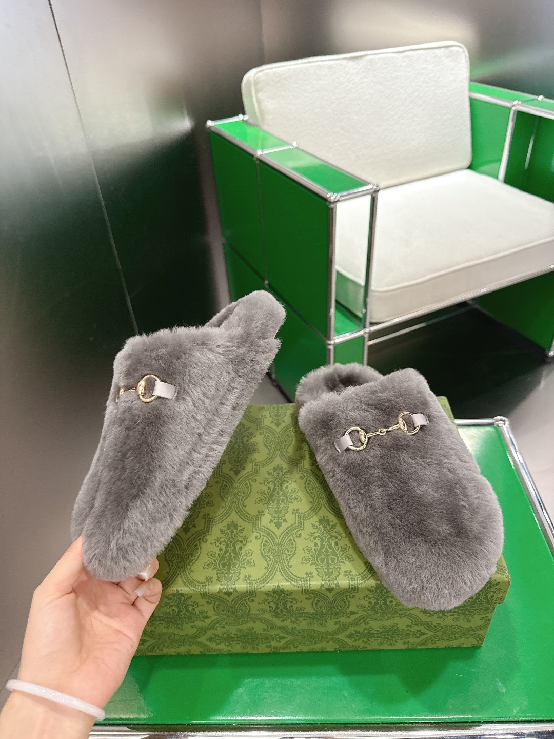 Gucci 古驰马衔扣包头毛毛拖 ‼