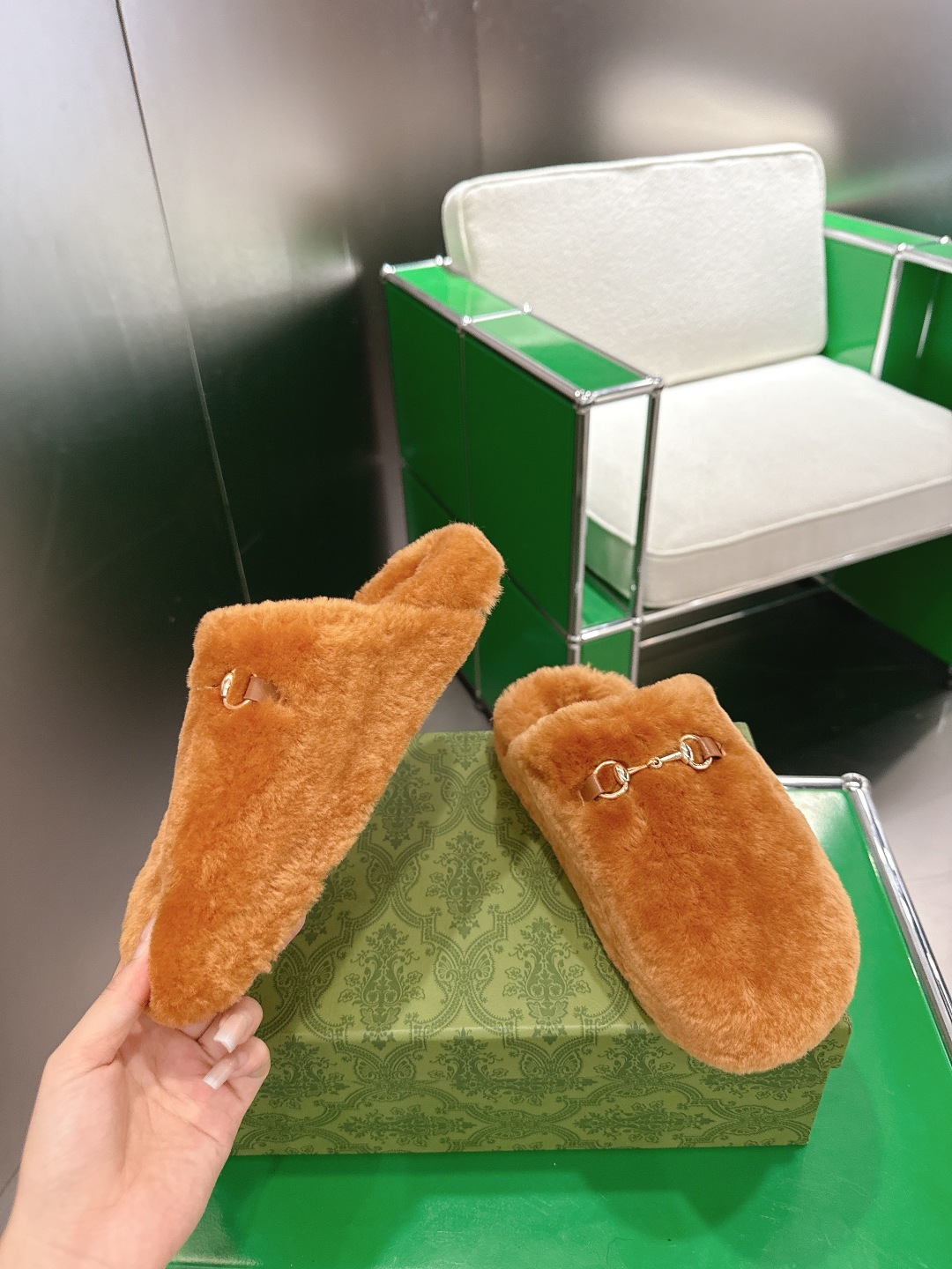 Gucci 古驰马衔扣包头毛毛拖 ‼