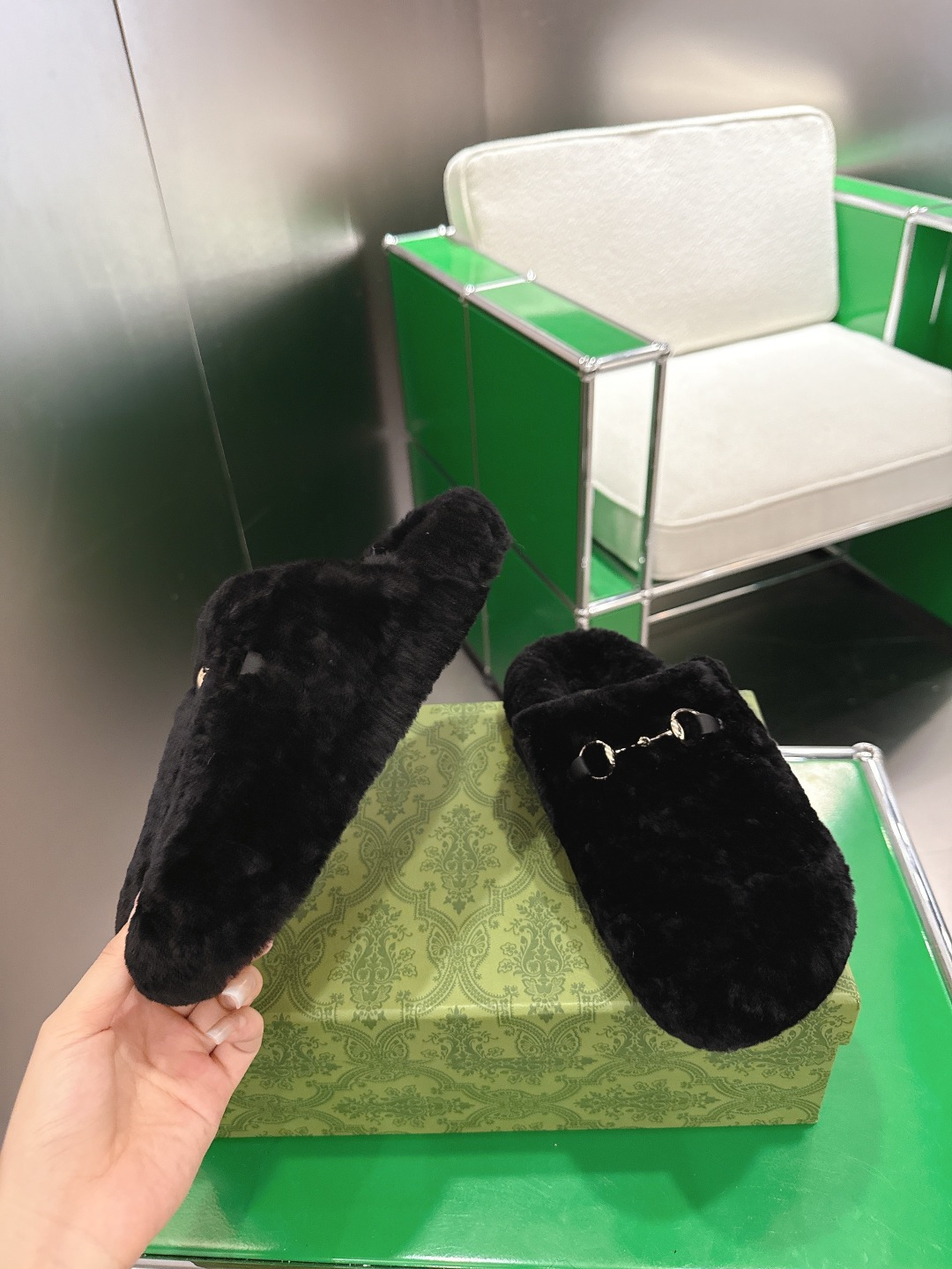 Gucci 古驰马衔扣包头毛毛拖 ‼