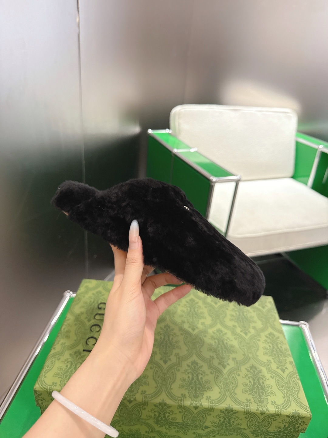 Gucci 古驰马衔扣包头毛毛拖 ‼