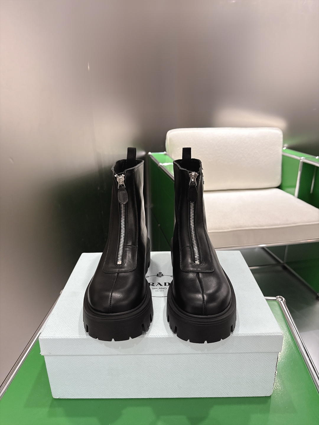 Prada Black Front Zip Ankle Boots