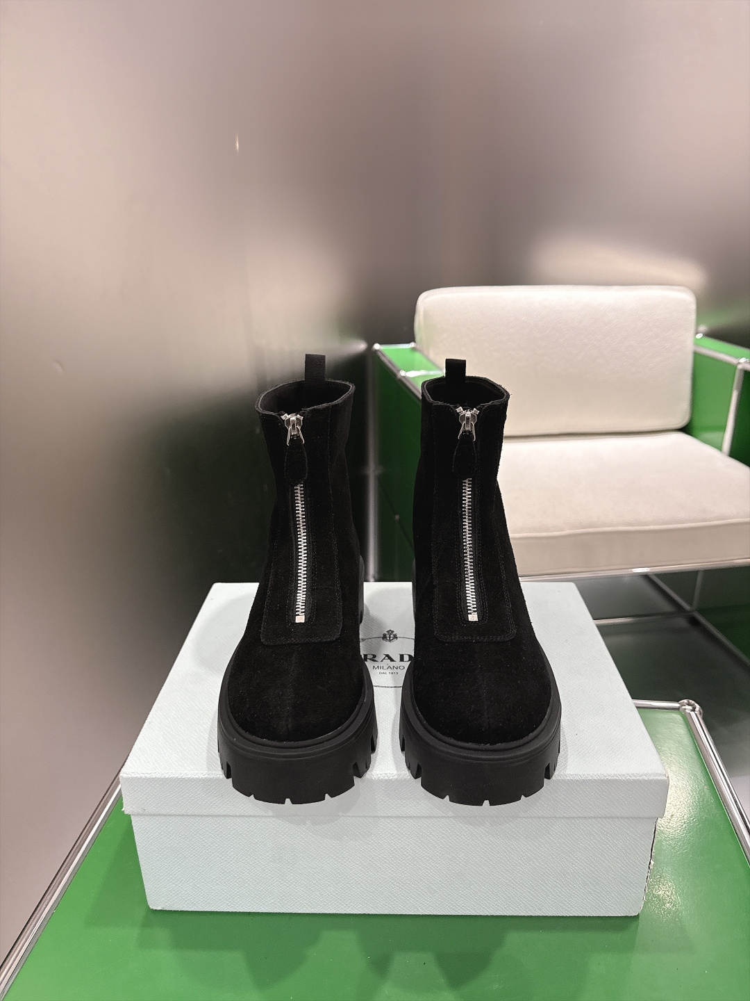 Prada Black Front Zip Ankle Boots