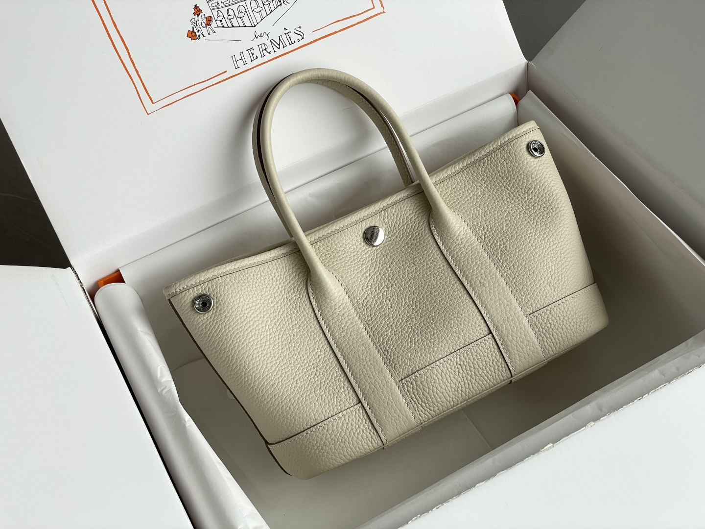 Hermès Garden Party Mini Handtas - Melkwit N Togo Leer - 23x16x10cm