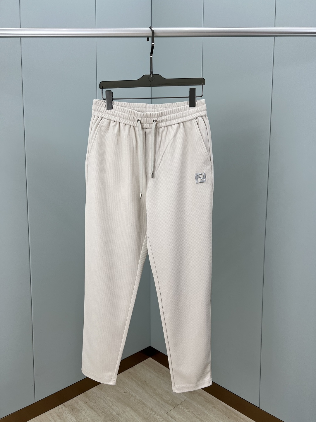 Fendi Men's Embroidered Logo Knit Casual Lounge Pants, Wheat Color