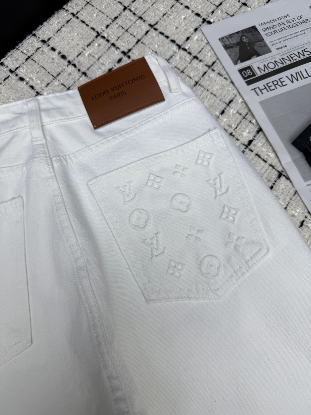 louis vuitton embossed logo wide leg jeans