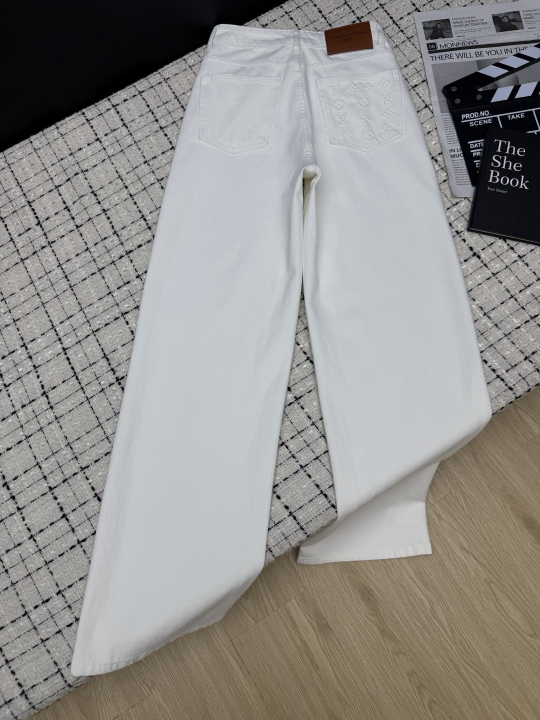 louis vuitton embossed logo wide leg jeans